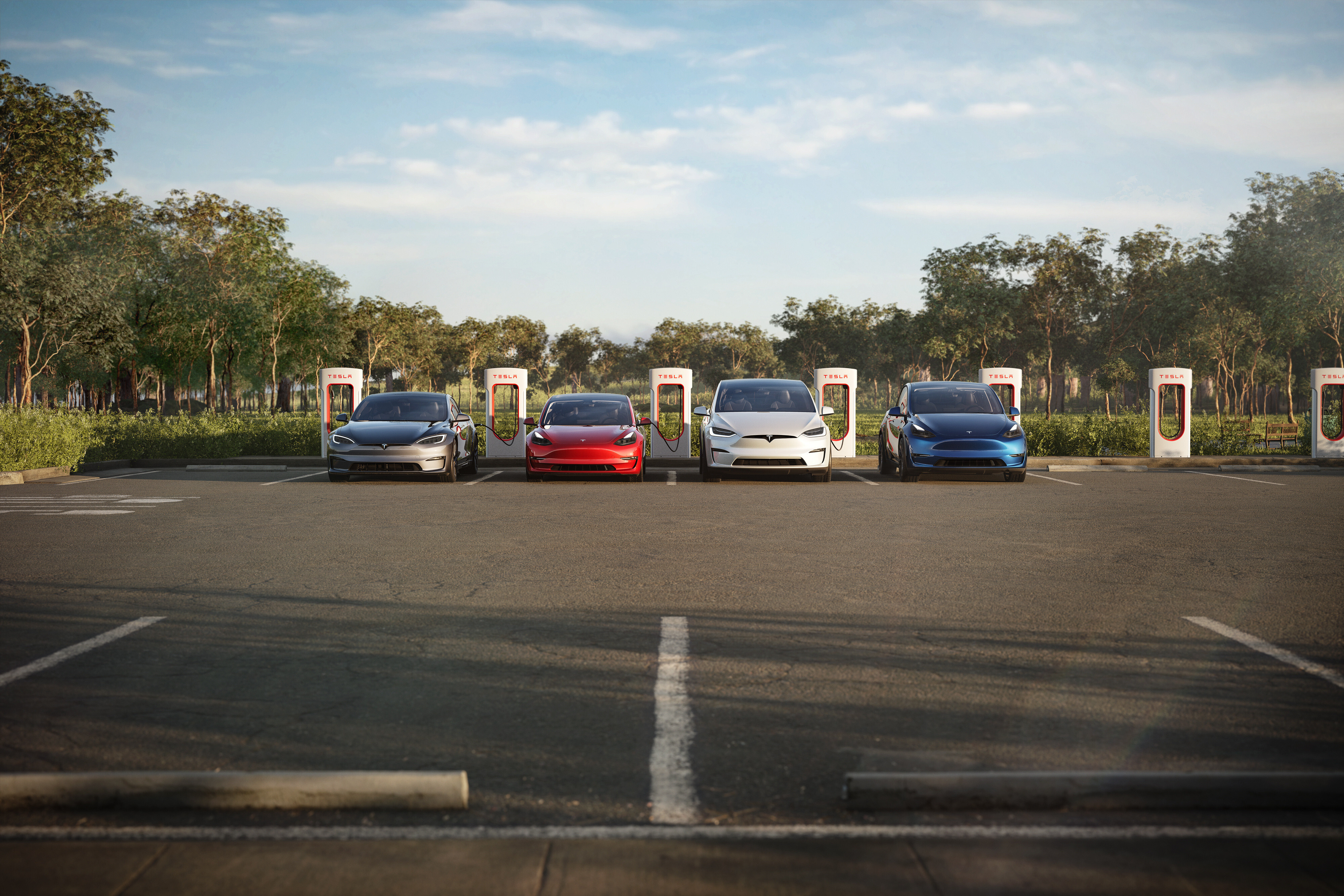 Tesla Modellen in rij